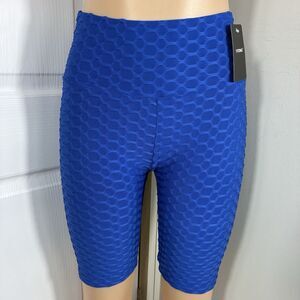 Womens Biker Shorts sz Small Honeycomb Butt Lifting Blue ruched back seam